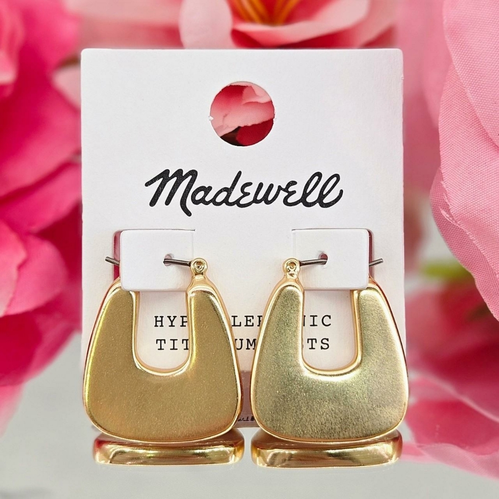 Madewell Earrings 28mm Vintage Gold Tone Chunky Square Triangle Hoops Bohemian